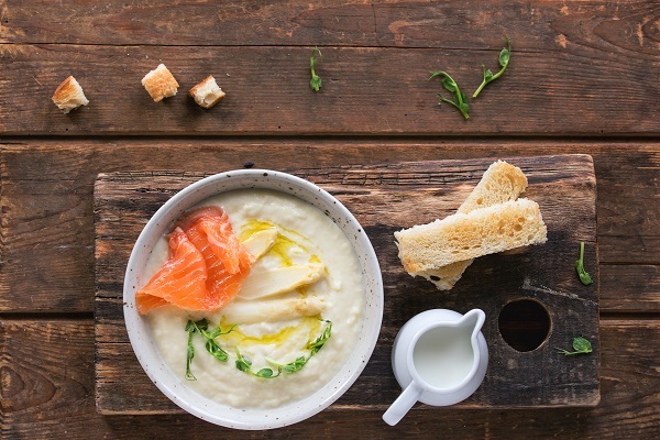 Asparagus soup being served